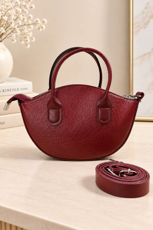 Minimal Oval Askılı Çanta Bordo