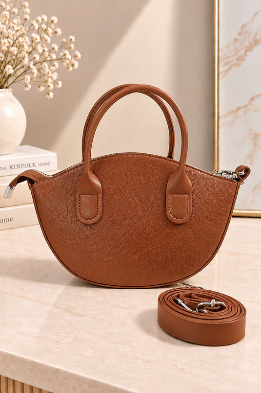 Minimal Oval Askılı Çanta Taba