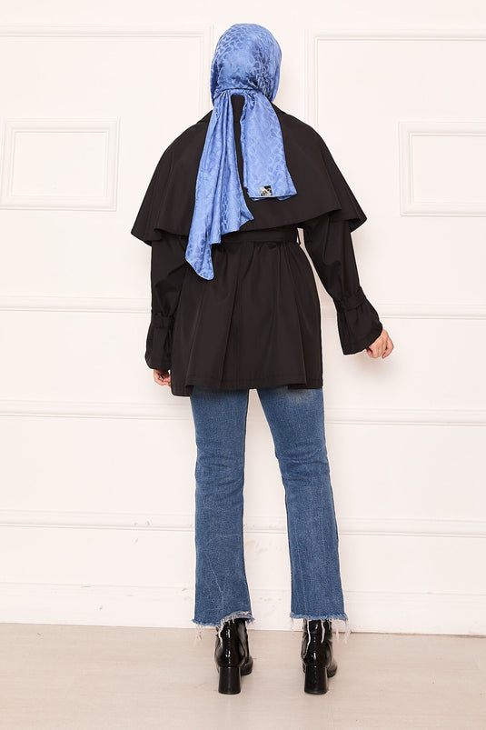 Trench-coat minimaliste avec ceinture et détails cape noir