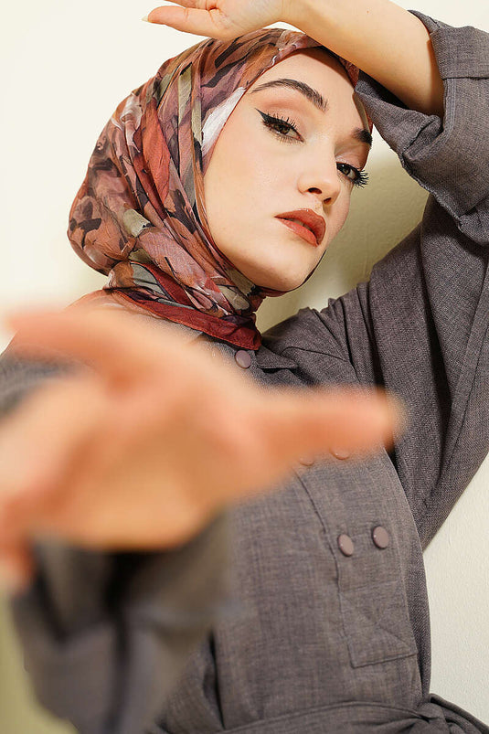 Mist Ebruli Motif Bambou Foulard Kaki