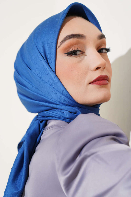 MK Pattern Jacquard Scarf Indigo