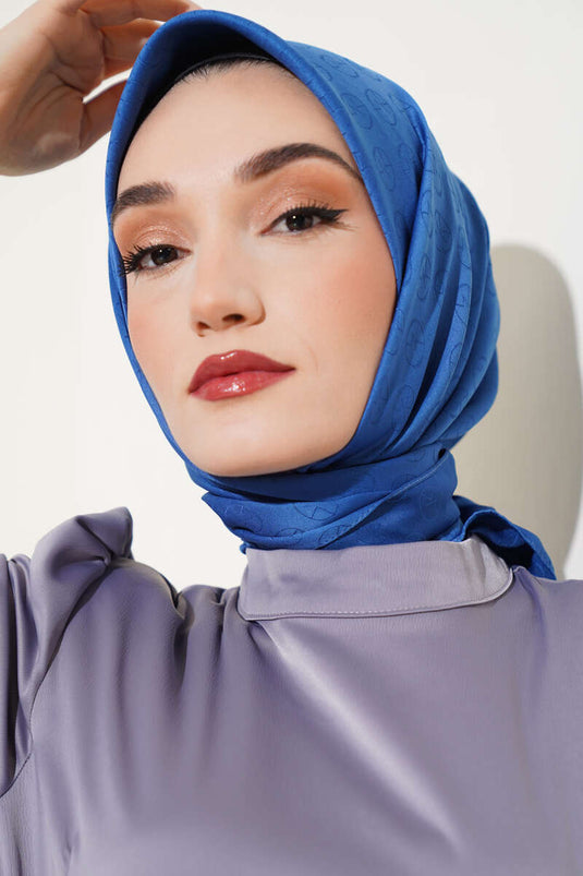 MK Pattern Jacquard Scarf Indigo