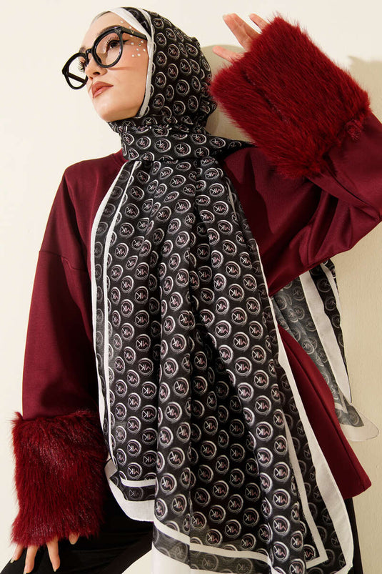 MK Desen Lina Châle Noir Blanc