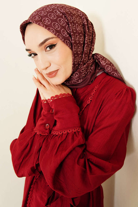 MK Patterned Soft Scarf Bitter Coffee