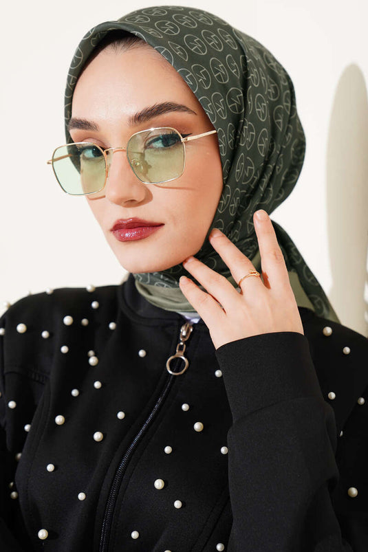 MK Pattern Soft Scarf Almond Green