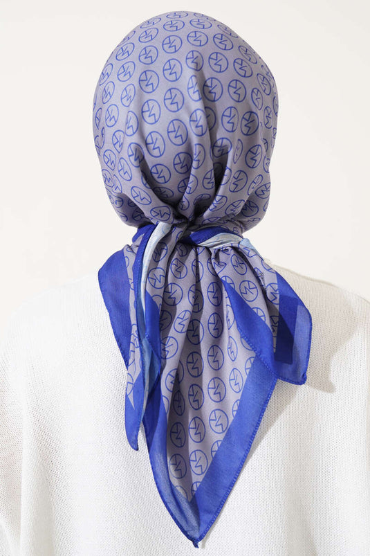 MK Pattern Soft Scarf Gray Navy Blue