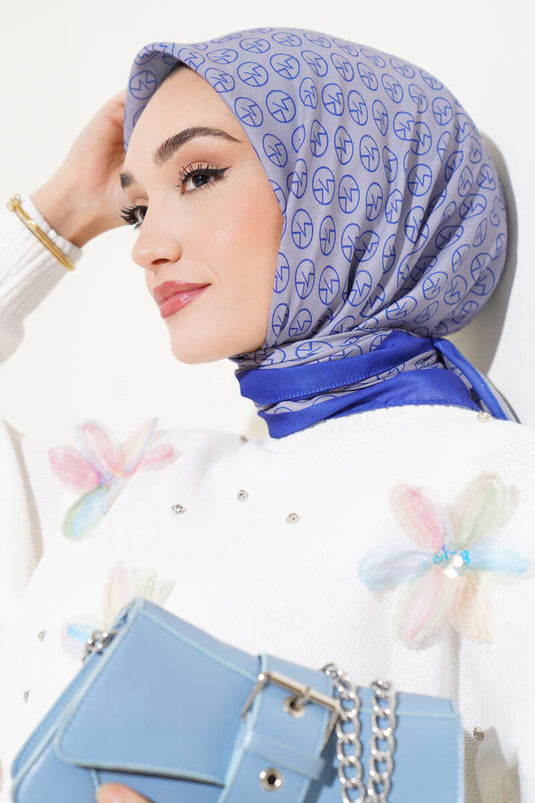 MK Pattern Soft Scarf Gray Navy Blue