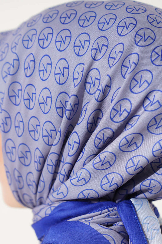 MK Pattern Soft Scarf Gray Navy Blue