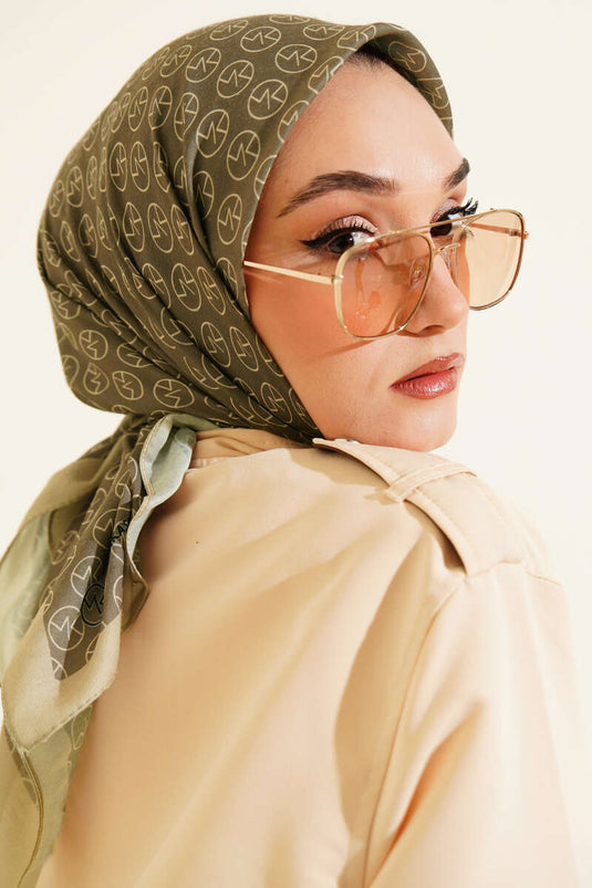 MK Pattern Soft Scarf Henna Green