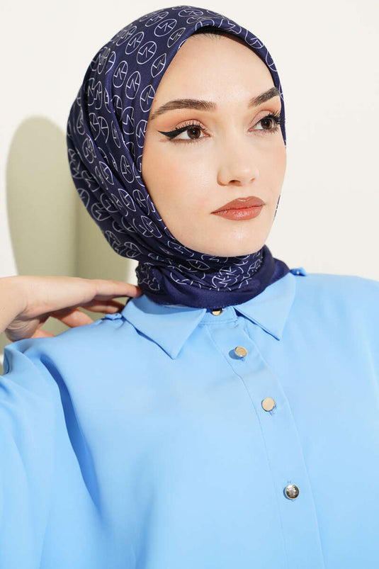 MK Desen Soft Eşarp Lacivert