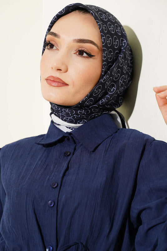 MK Desen Soft Eşarp Lacivert Beyaz