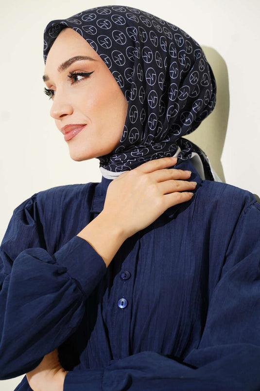 MK Desen Soft Eşarp Lacivert Beyaz