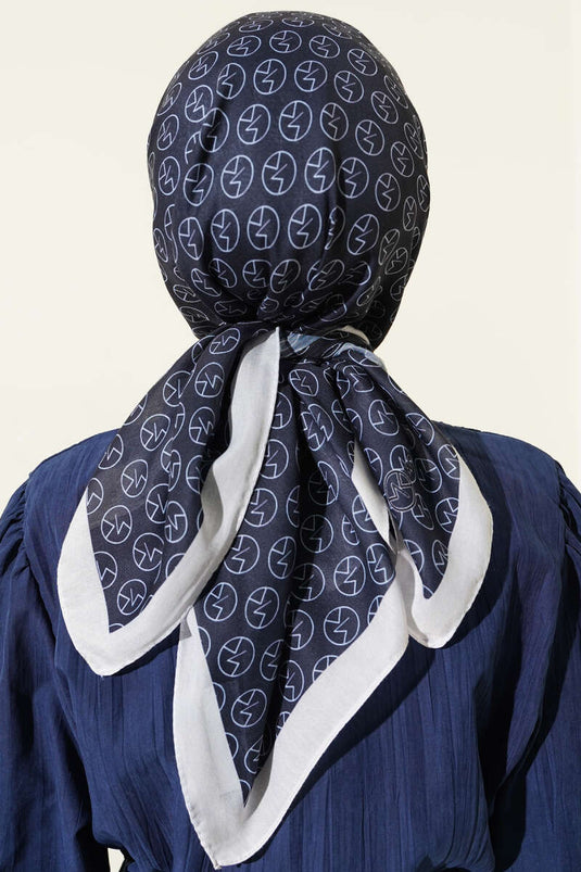 MK Pattern Soft Scarf Navy White