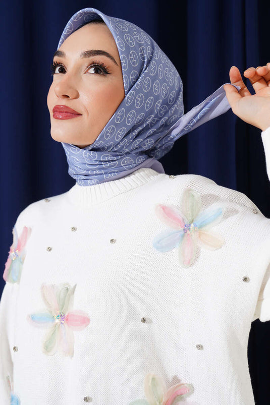 MK Desen Soft Eşarp Mavi