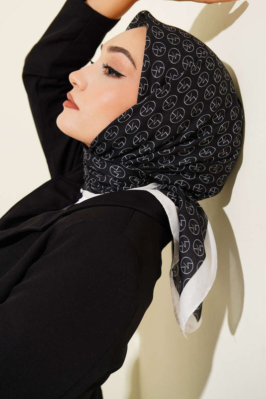 MK Pattern Soft Scarf Black and White