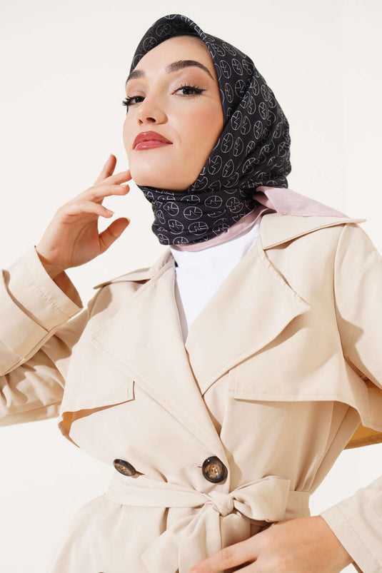 MK Pattern Soft Scarf Black Salmon