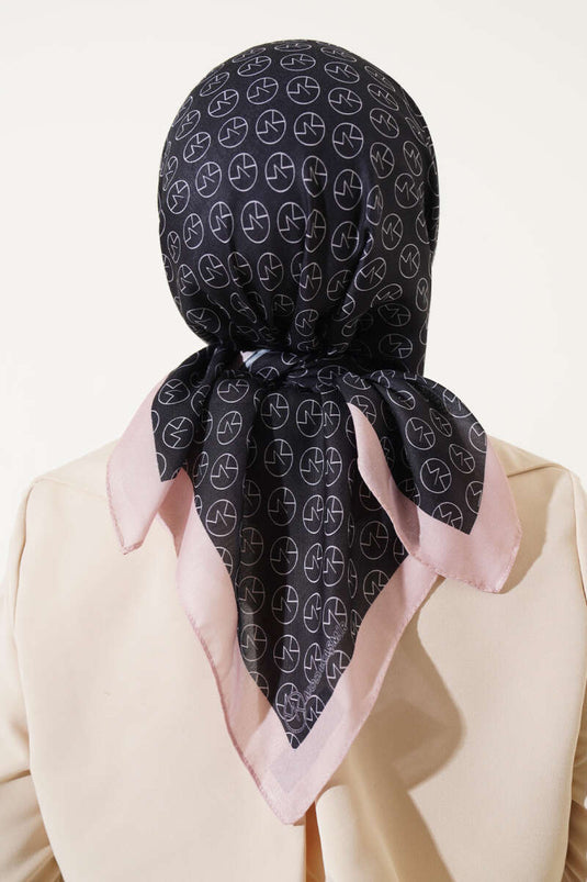 MK Pattern Soft Scarf Black Salmon