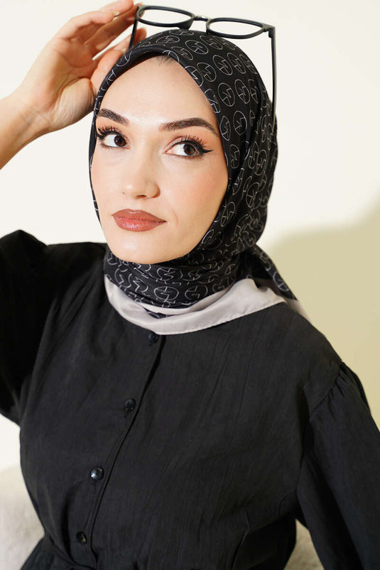 MK ديسين وشاح ناعم أسود مزين بحجر