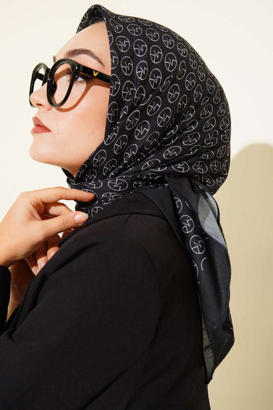 MK Patterned Soft Scarf Black