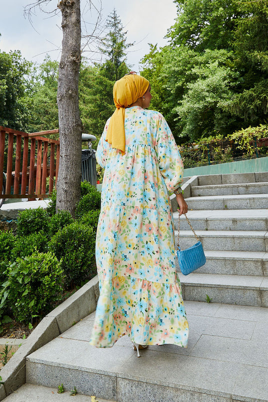 فستان محتشم بنقشة زهور من المودال باللون الأصفر