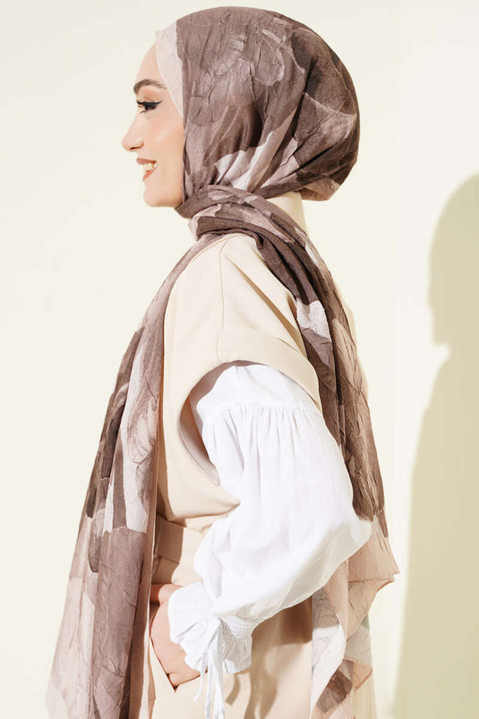 Écharpe en bambou à motif floral moderne beige