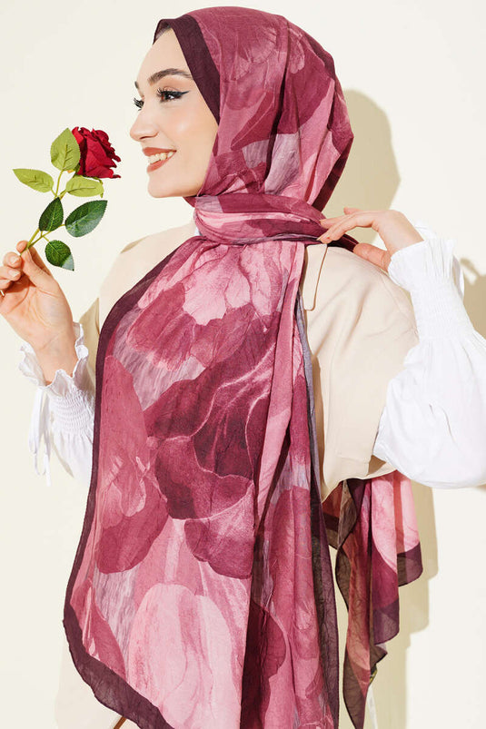 Sciarpa Modern Floral Desen in Bambù Kras Bordò