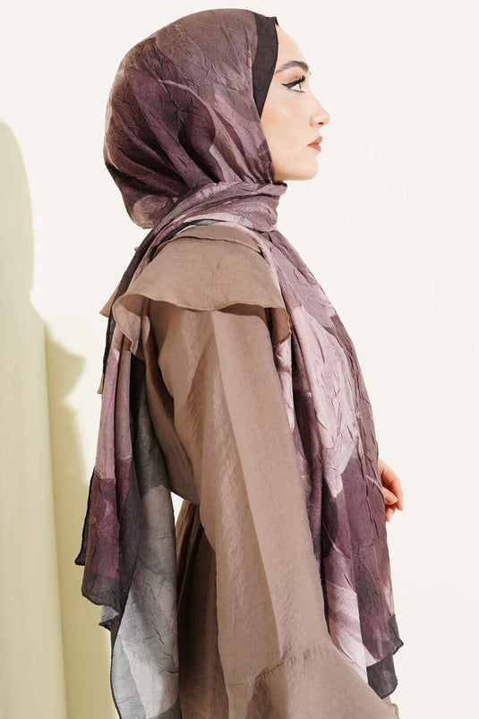 Sciarpa Modern Floral in Bambù Crepe Marrone
