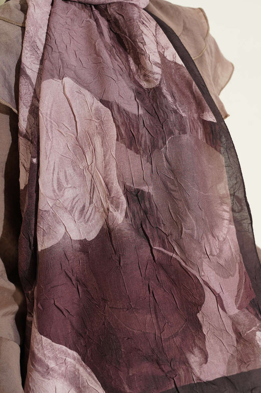 Sciarpa Modern Floral in Bambù Crepe Marrone