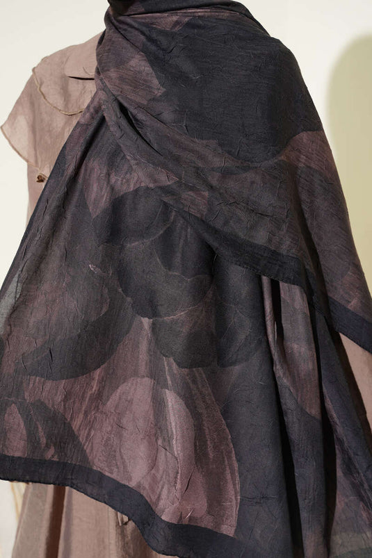 Modern Floral Desen Bambu Kraş Şal Siyah