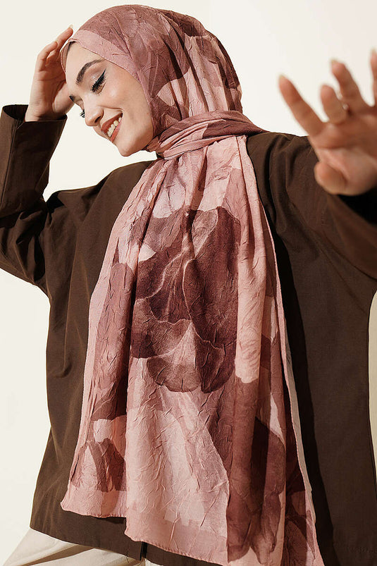 Modern Floral Pattern Bamboo Crinkle Shawl Salmon
