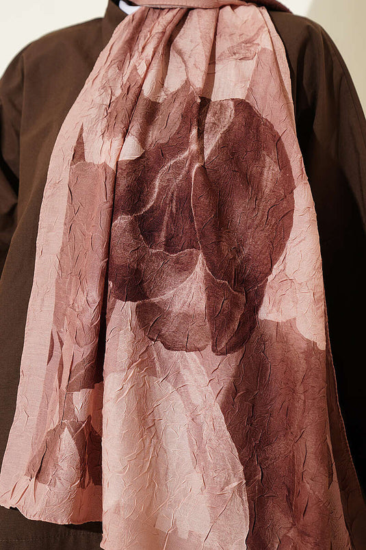 Modern Floral Pattern Bamboo Crinkle Shawl Salmon