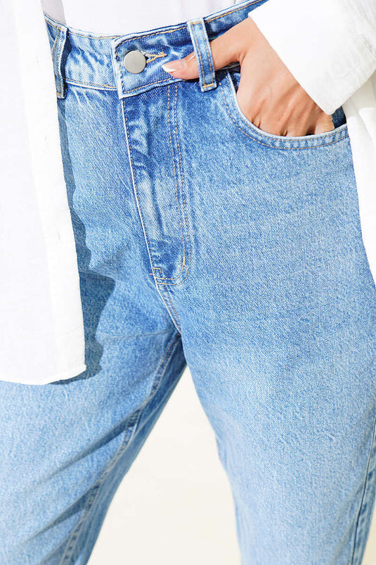 Mom Fit Kot Pantolon Orta Mavi