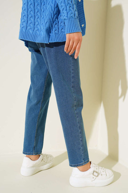 Mom Friend Düz Jean Pantolon Kot Mavisi
