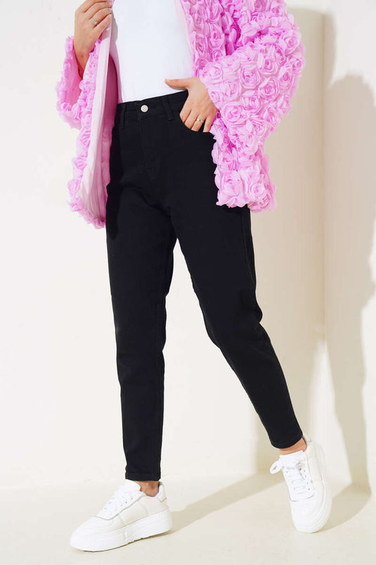 Mom Friend بنطال جينز مستقيم باللون الأسود