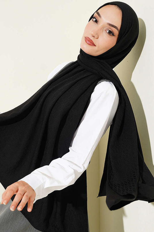 Monogram Desen Pamuk Ayrobin Şal Siyah
