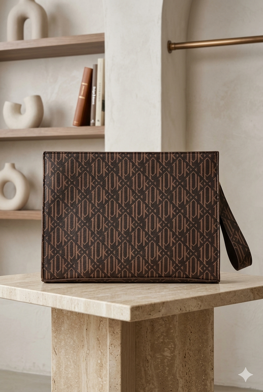 Sac pochette à monogramme motif marron