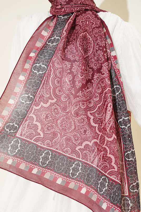 Motif Desenli Soft Şal Bordo