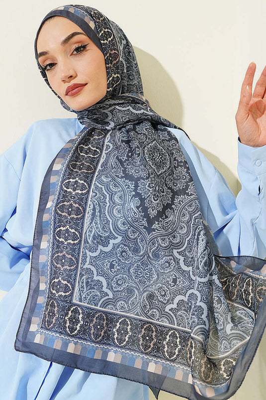 Motif Desenli Soft Şal Füme