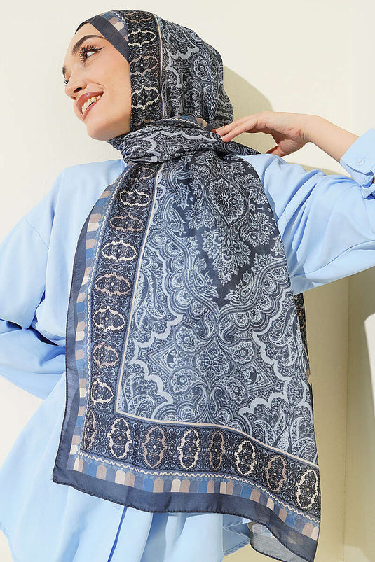 Motif Desenli Soft Şal Füme