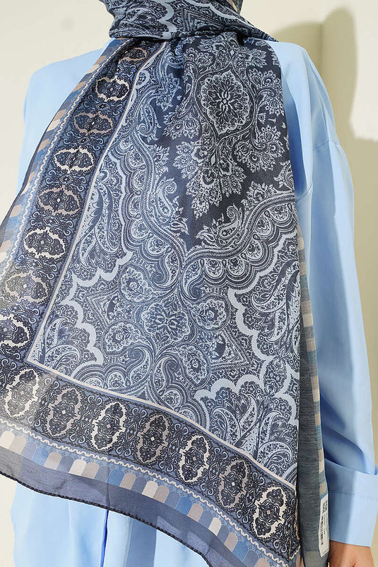 Motif Desenli Soft Şal Füme