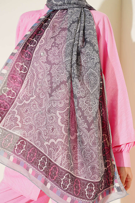 Motif Desenli Soft Şal Gri