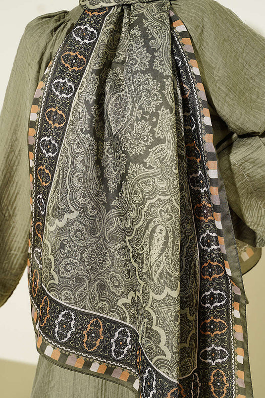 Motif Desenli Soft Şal Haki