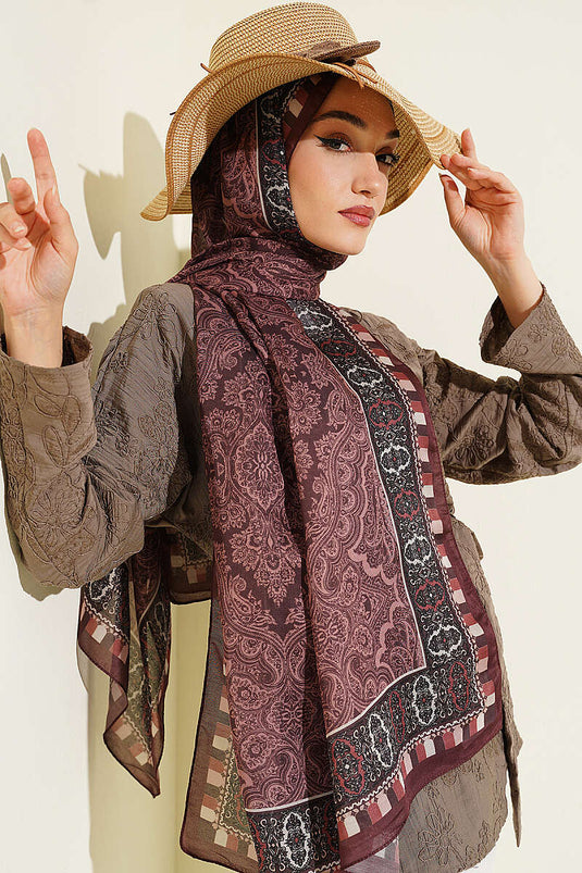 Motif Desenli Soft Şal Kahve