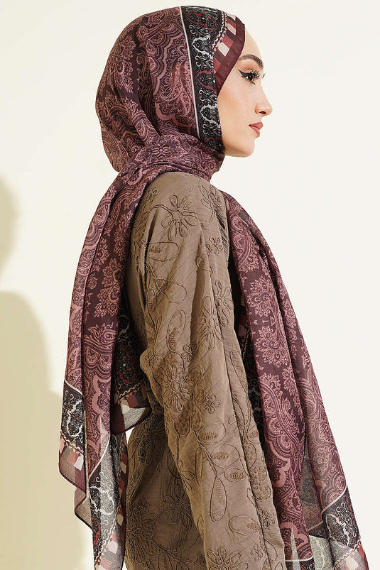 Motif Desenli Soft Şal Kahve