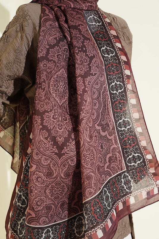 Motif Desenli Soft Şal Kahve