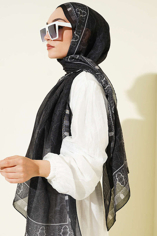 Motif Desenli Soft Şal Siyah