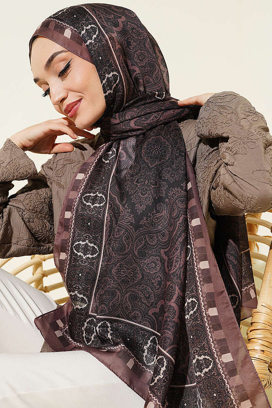 Motif Desenli Soft Şal Vizon