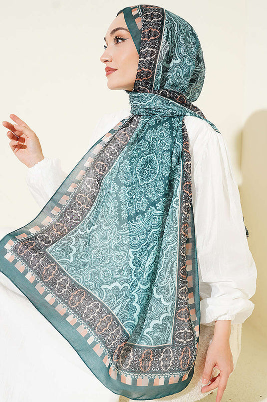 Motif Desenli Soft Şal Zümrüt