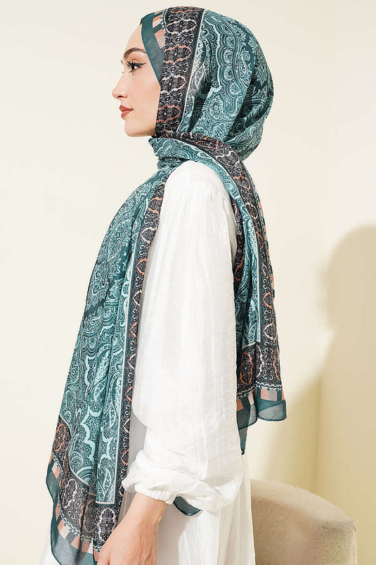 Motif Desenli Soft Şal Zümrüt