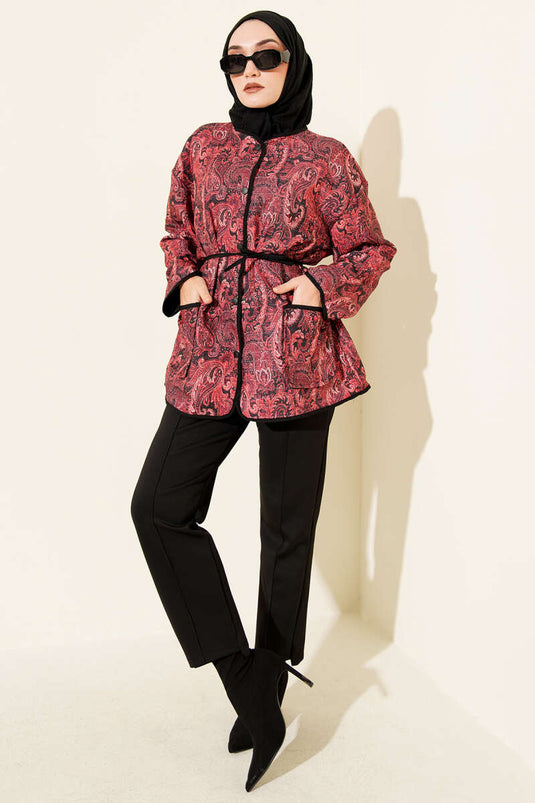 Veste à boutons-pression à motifs, bordeaux